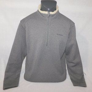 Columbia Mens L Gray Fleece Lined 1/4 Zip Pullover Sweater with Sherpa Collar
